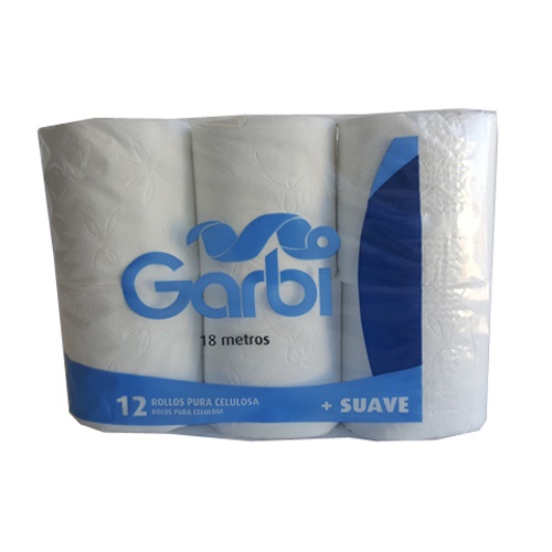 PAPEL HIGIENICO GARBI PURA CELULOSA 18 M (150 SERVICIOS) FARDO 108 ROLLOS